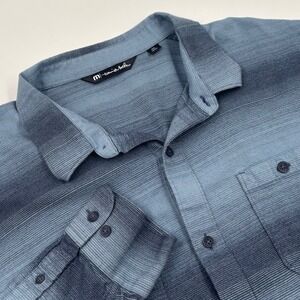 Travis Mathew Men's XXL Blue Stripe Cotton Cloud Long Sleeve Button Flannel